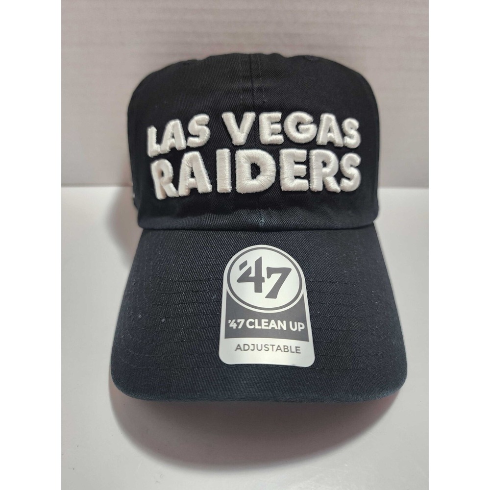 '47 Brand Clean Up Las Vegas Raiders NFL Script Side Strapback Hat Cap Black NWT
